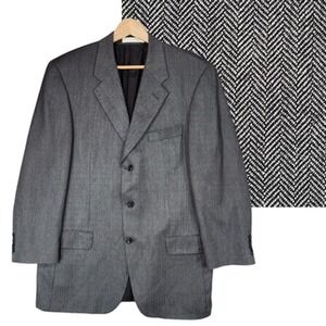 Vtg John W Nordstrom Cashmere Blazer 46R Men Herringbone Black Gray Italy Canada